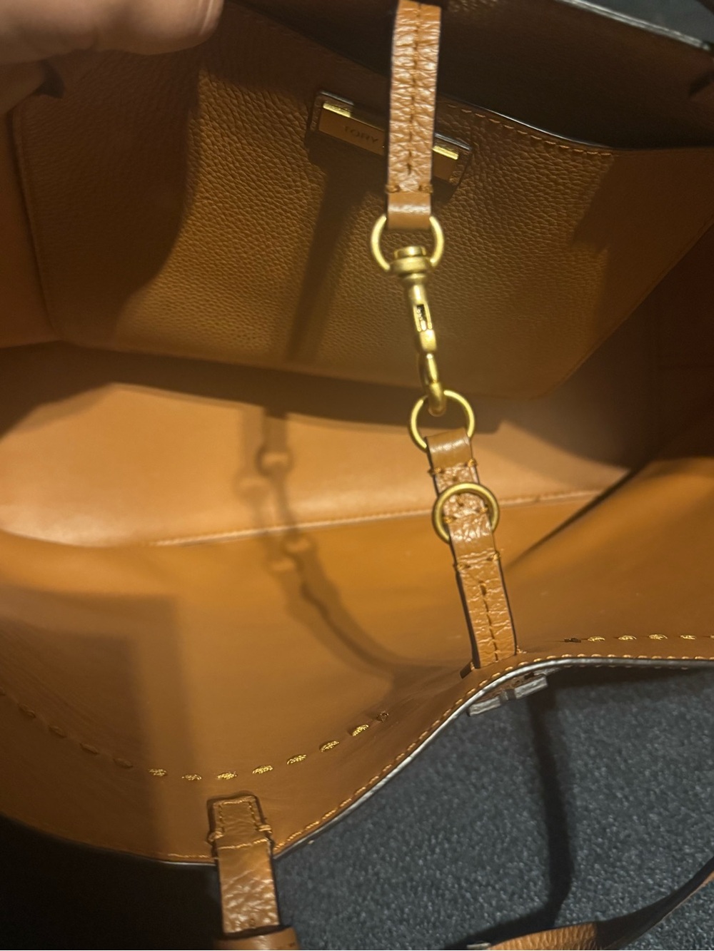 Tory Burch McGraw Tan Leather Tote with Tassel and Logo - Picture 9 of 12